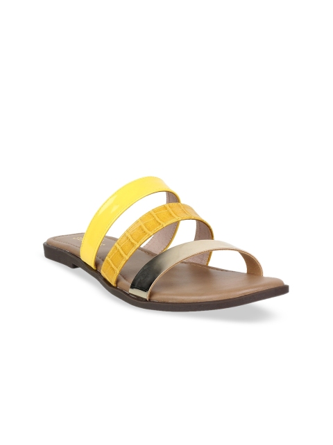 

STEPpings Women Yellow & Gold-Toned Colourblocked Open Toe Flats