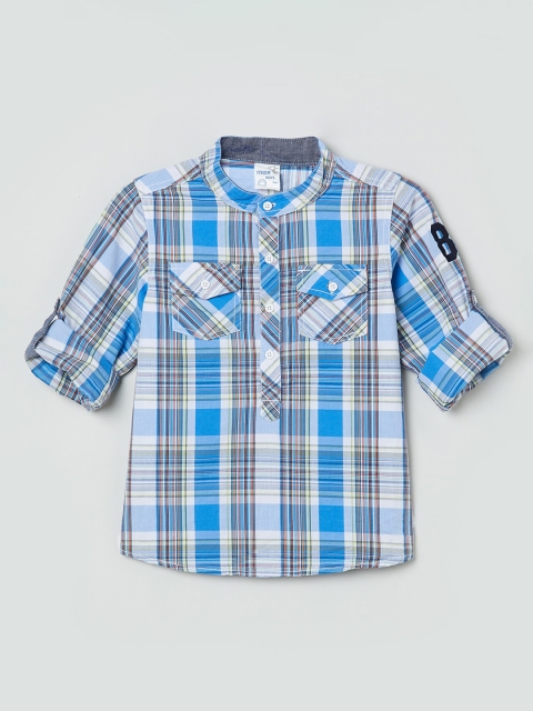 

max Boys Blue & White Regular Fit Checked Casual Shirt