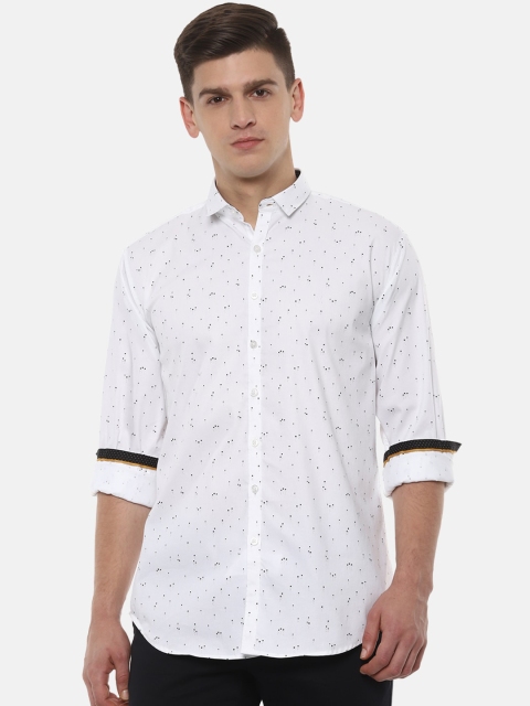 

V Dot Men White Slim Fit Printed Casual Shirt