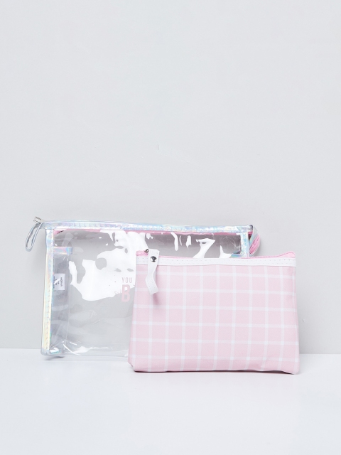 

MAX Transparent and Checked Pouches - Set Of 2, Pink