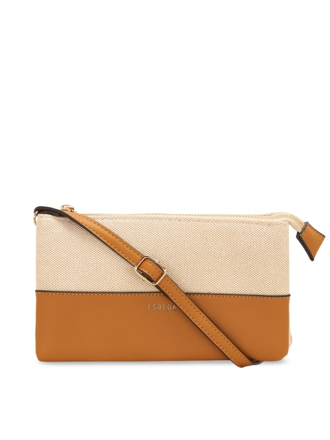 

ESBEDA Tan Brown & Cream-Coloured Colourblocked Sling Bag