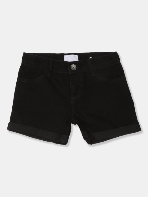 

The Childrens Place Girls Black Solid Regular Fit Denim Shorts