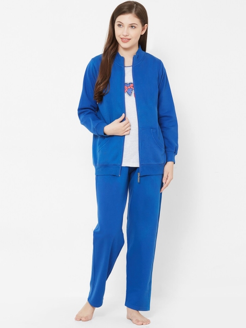 

Juliet Women Blue 3 Piece Solid Night suit