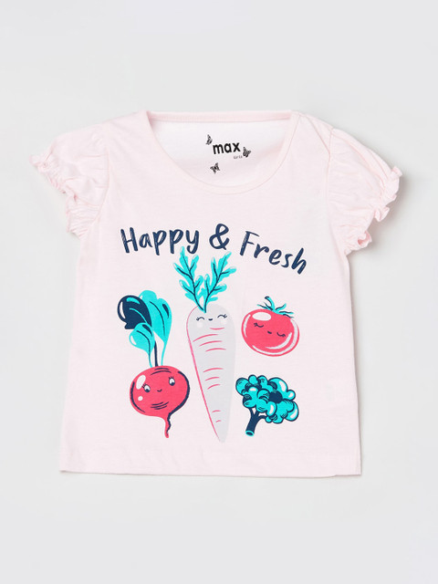 

max Girls Pink Printed Pure Cotton Top