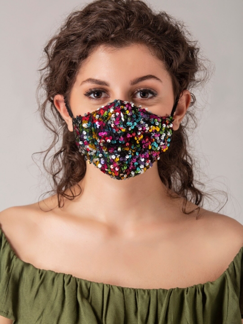 

DIVA WALK EXCLUSIVE Women Multicoloured Sequinned 2-Ply Anti-Pollution Reusable Hijab protective Cloth Mask, Multi