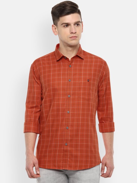 

Louis Philippe Jeans Men Orange Slim Fit Checked Casual Shirt