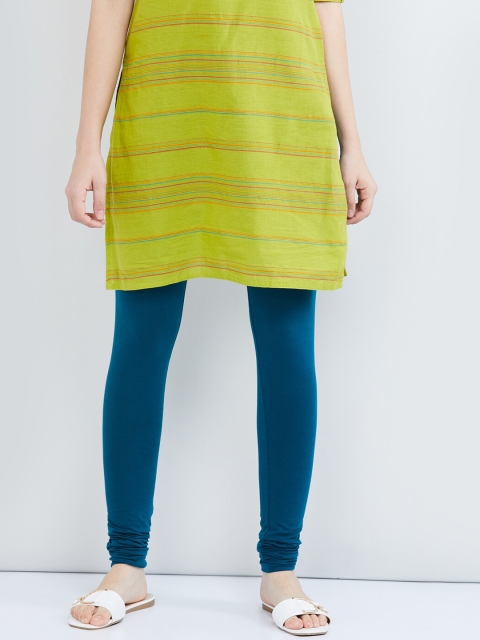 

max Women Teal-Blue Solid Churidar-Length Leggings