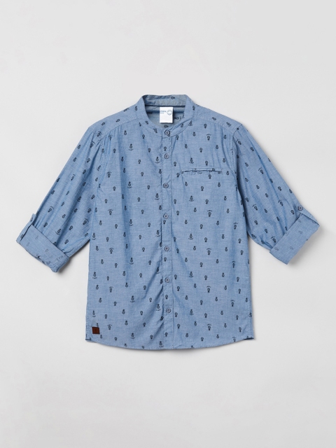 

max Boys Blue & Black Regular Fit Printed Casual Shirt