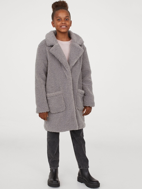 

H&M Girls Grey Solid Teddy Coat