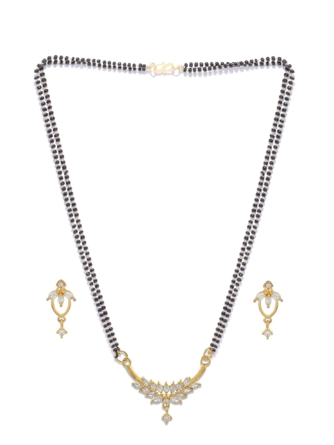 

Silvermerc Designs Gold-plated & White AD-Studded & Beaded Mangalsutra With Earrings