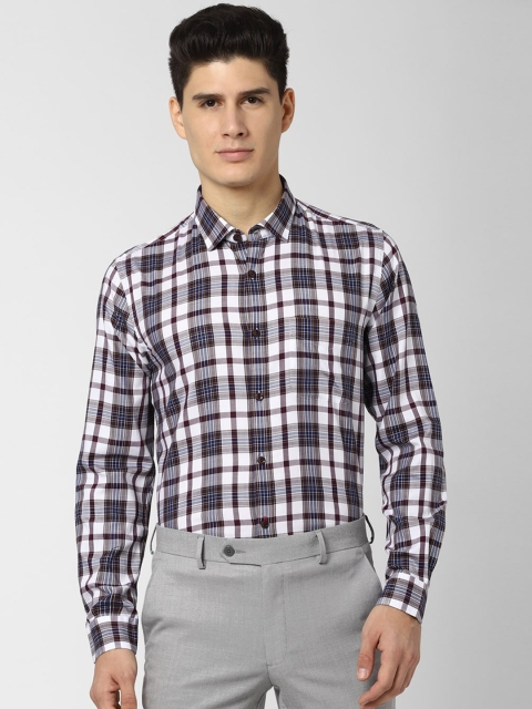 

Peter England Elite Men Grey & Off-White Slim Fit Checked Formal Shirt