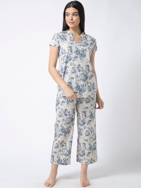 

ADORENITE Women Off White Printed Night suit