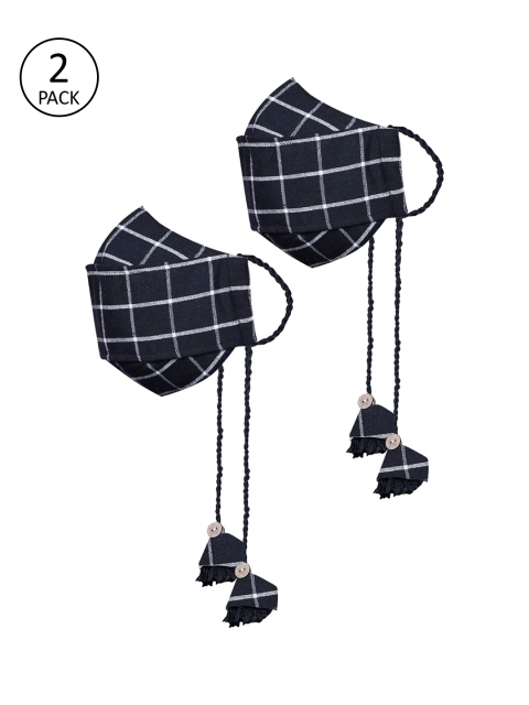 

VASTRAMAY Kids Unisex Pack of 2 Black & White Checked 3-Ply Reusable Masks
