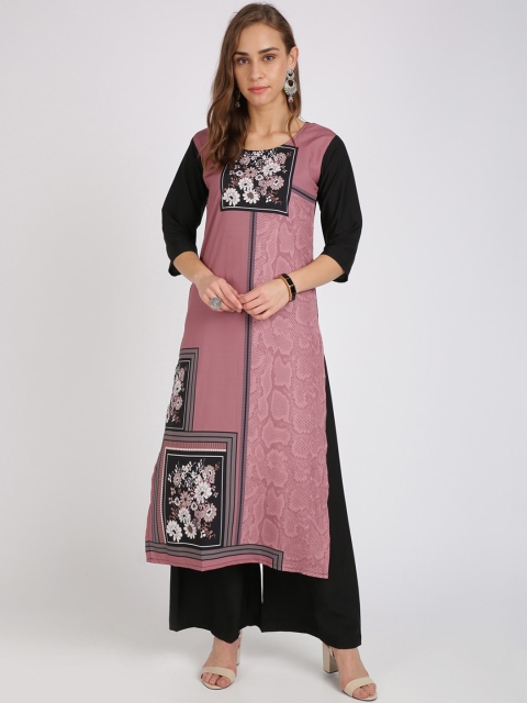 

Florence Women Pink & Black Printed Straight Kurta
