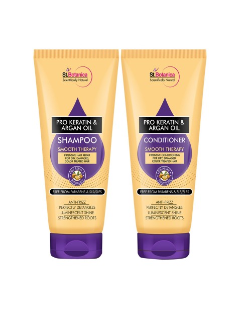 

St.Botanica Unisex Pro Keratin & Argan Oil Hair Shampoo & Conditioner 200 ml Each, Gold