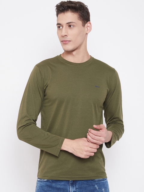 

Okane Men Olive Green Solid Round Neck T-shirt