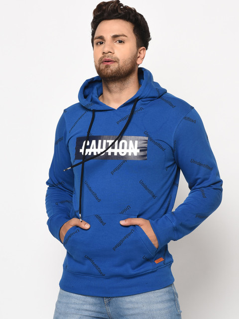 

98 Degree North Men Blue Printed Hooded Sweatshirt