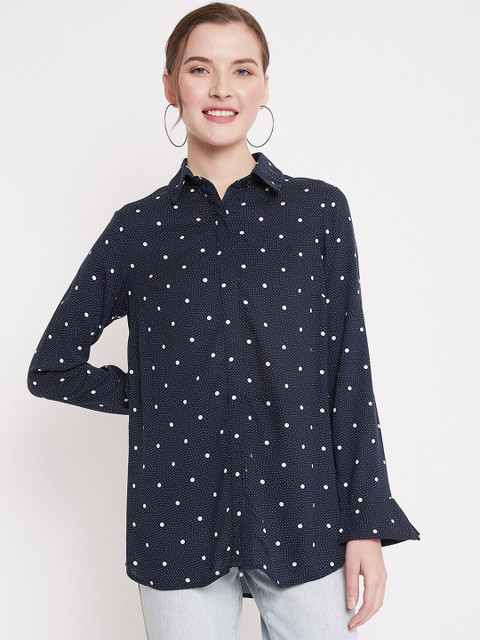 

Femella Women's Navy Blue & White Printed Tunic