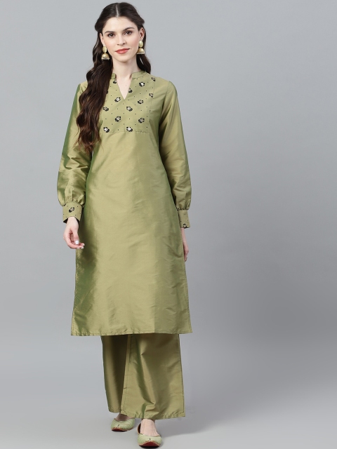 

AKS Couture Women Green & Black Yoke Design Kurta with Palazzos