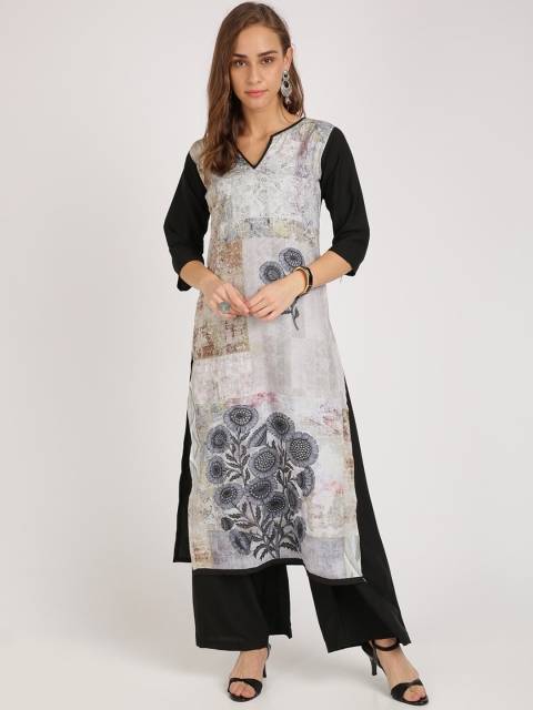 

Florence Women Off-White & Black Printed Straight Kurta