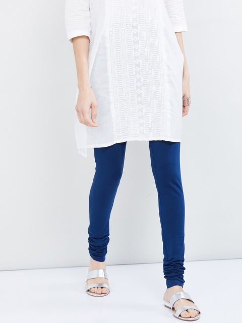 

max Women Blue Solid Churidar-Length Leggings