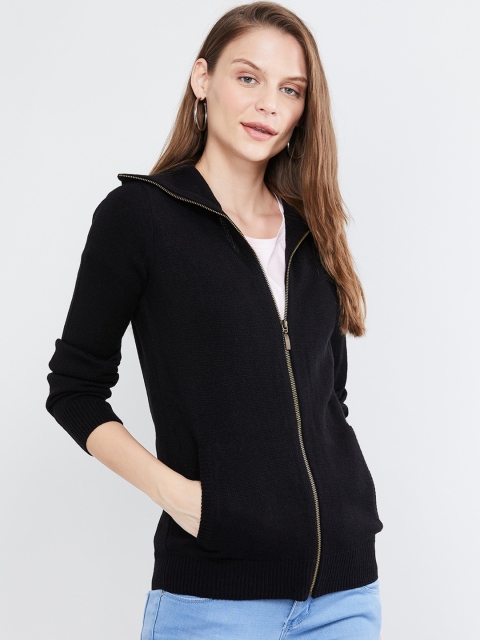 

max Women Black Solid Hooded Sweatshirt