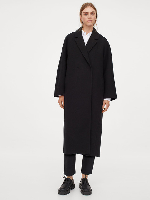 

H&M Women Black Calf-Length Coat
