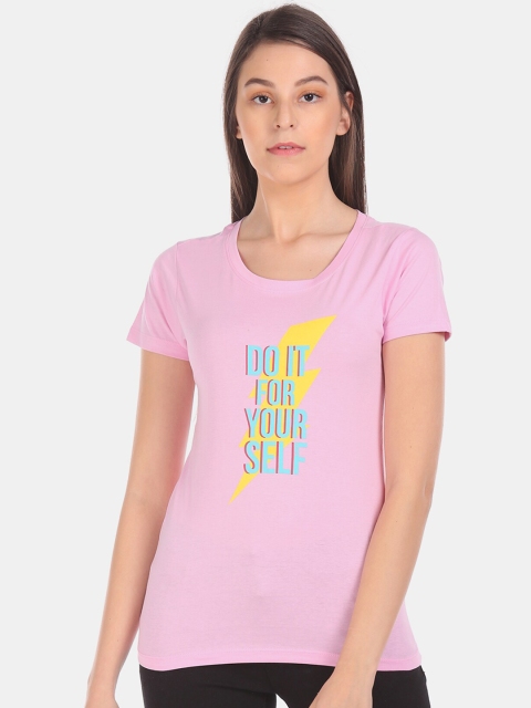 

Sugr Women Pink Printed Round Neck T-shirt