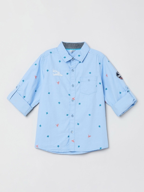 

max Boys Blue & Green Regular Fit Printed Casual Shirt