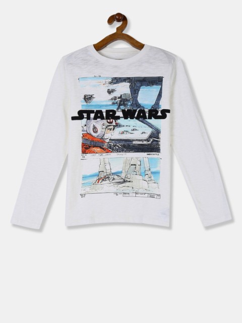 

GAP Boys White Printed Round Neck T-shirt