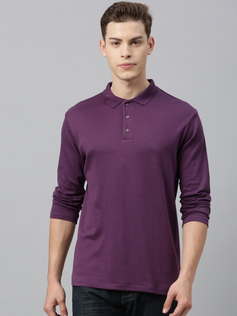 

RARE RABBIT Men Purple Solid Polo Collar T-shirt