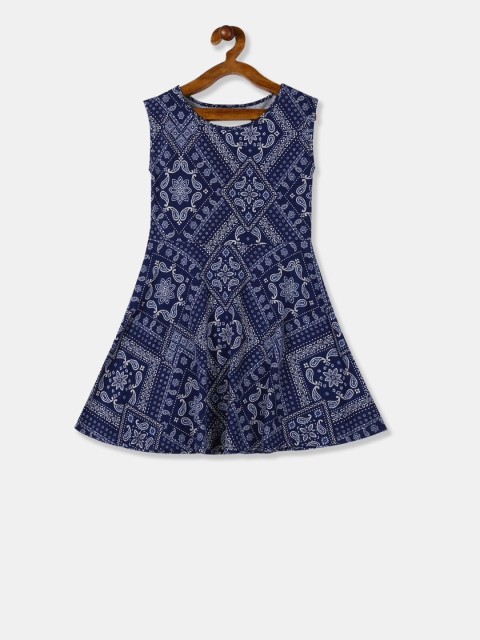 

The Childrens Place Girls Blue & White Printed A-Line Dress