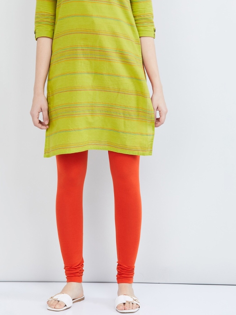 

max Women Orange Solid Churidar-Length Leggings