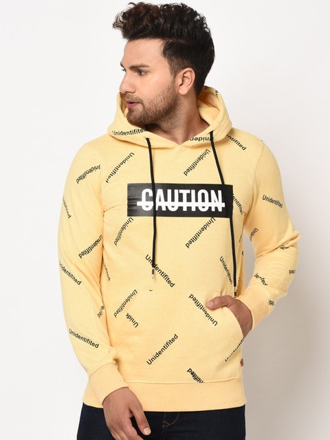 

98 Degree North Men Yellow Printed Hooded Sweatshirt