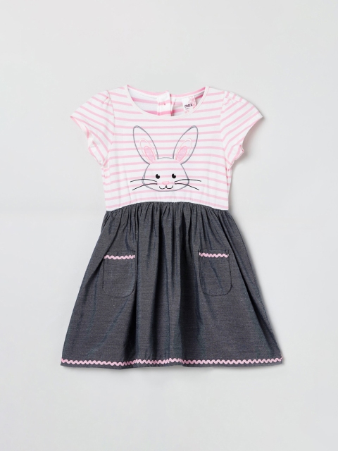 

max Girls White & Grey Striped Fit and Flare Dress