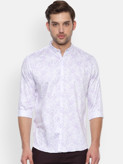 V Dot Men White Slim Fit Printed Casual Shirt