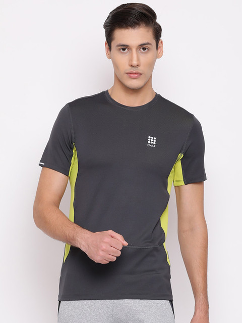 

rock.it Men Grey Solid Slim Fit Round Neck T-Shirt
