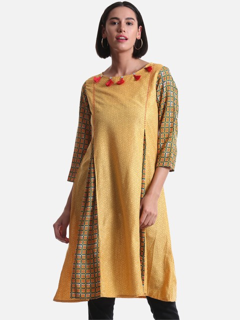

Karigari Women Yellow Solid A-Line Kurta