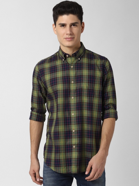 

Peter England Elite Men Green & Navy Blue Regular Fit Checked Casual Shirt