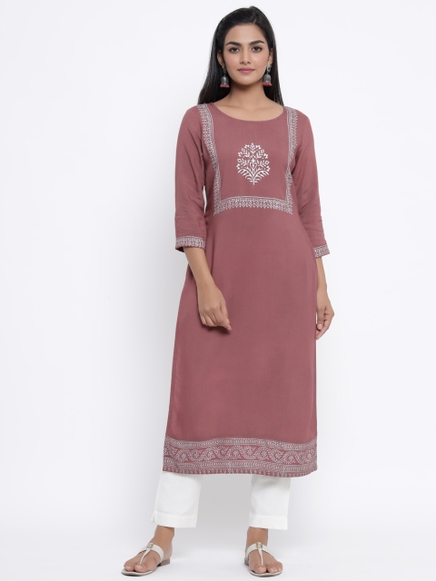 

WomenMagic Women Purple & White Embroidered Kurta with Trousers