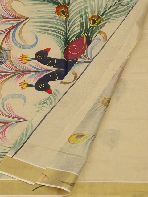 

Pothys Beige & Green Pure Cotton Printed Saree