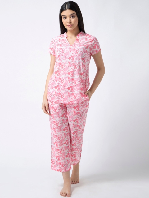 

ADORENITE Women Pink & Off White Printed Night suit