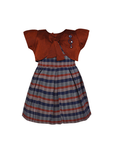 

Wish Karo Girls Brown Checked Fit and Flare Dress with Jacket