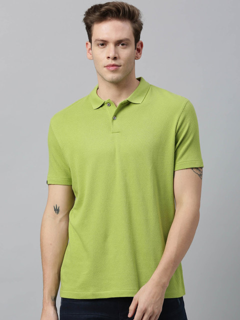 

RARE RABBIT Men Fluorescent Green Solid Polo Collar T-shirt