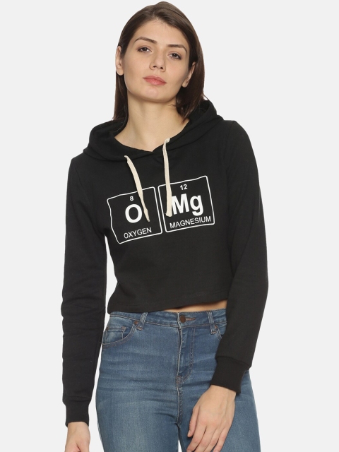 

Campus Sutra Women Black Printed Hooded Sweatshirt