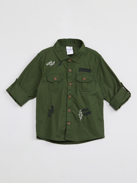 

max Boys Olive Green Regular Fit Solid Casual Shirt