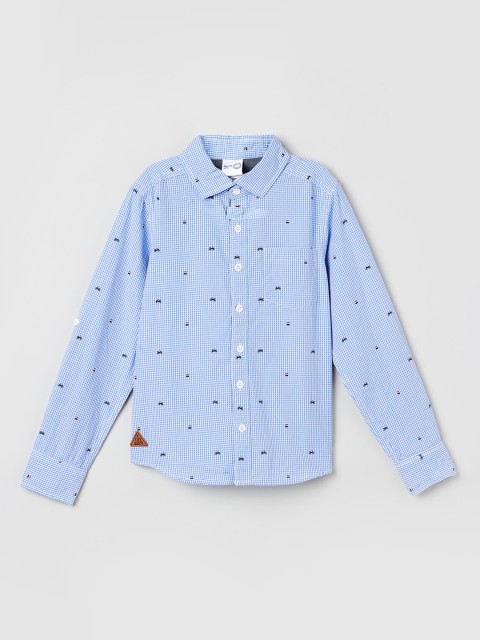 

max Boys Blue & White Regular Fit Checked Casual Shirt