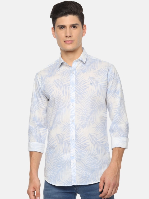 

V Dot Men White Slim Fit Printed Casual Shirt