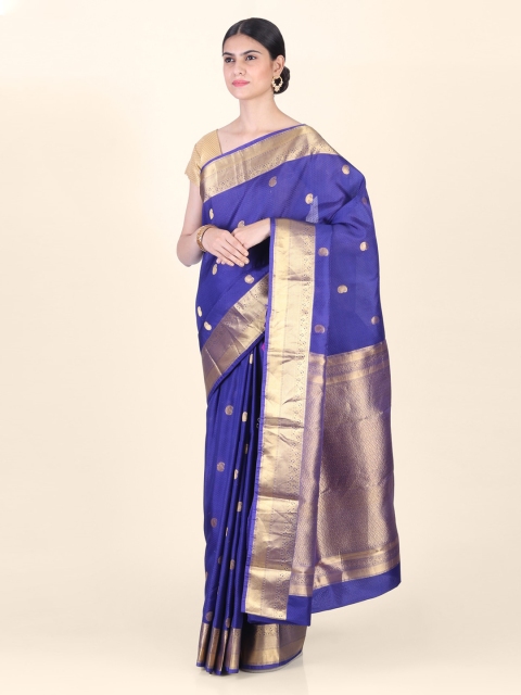 

Hastakala Blue & Gold-Toned Silk Blend Woven Design Kanjeevaram Saree
