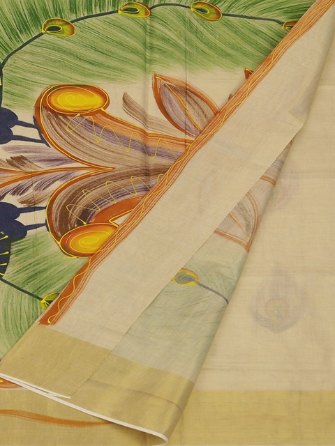 

Pothys Cream-Coloured Printed Pure Cotton Saree